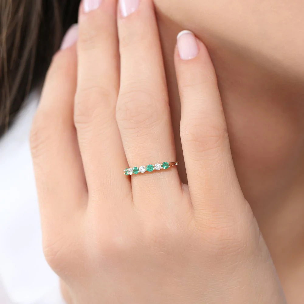 Alternating Emerald and Moissanite Wedding Band, photo 8