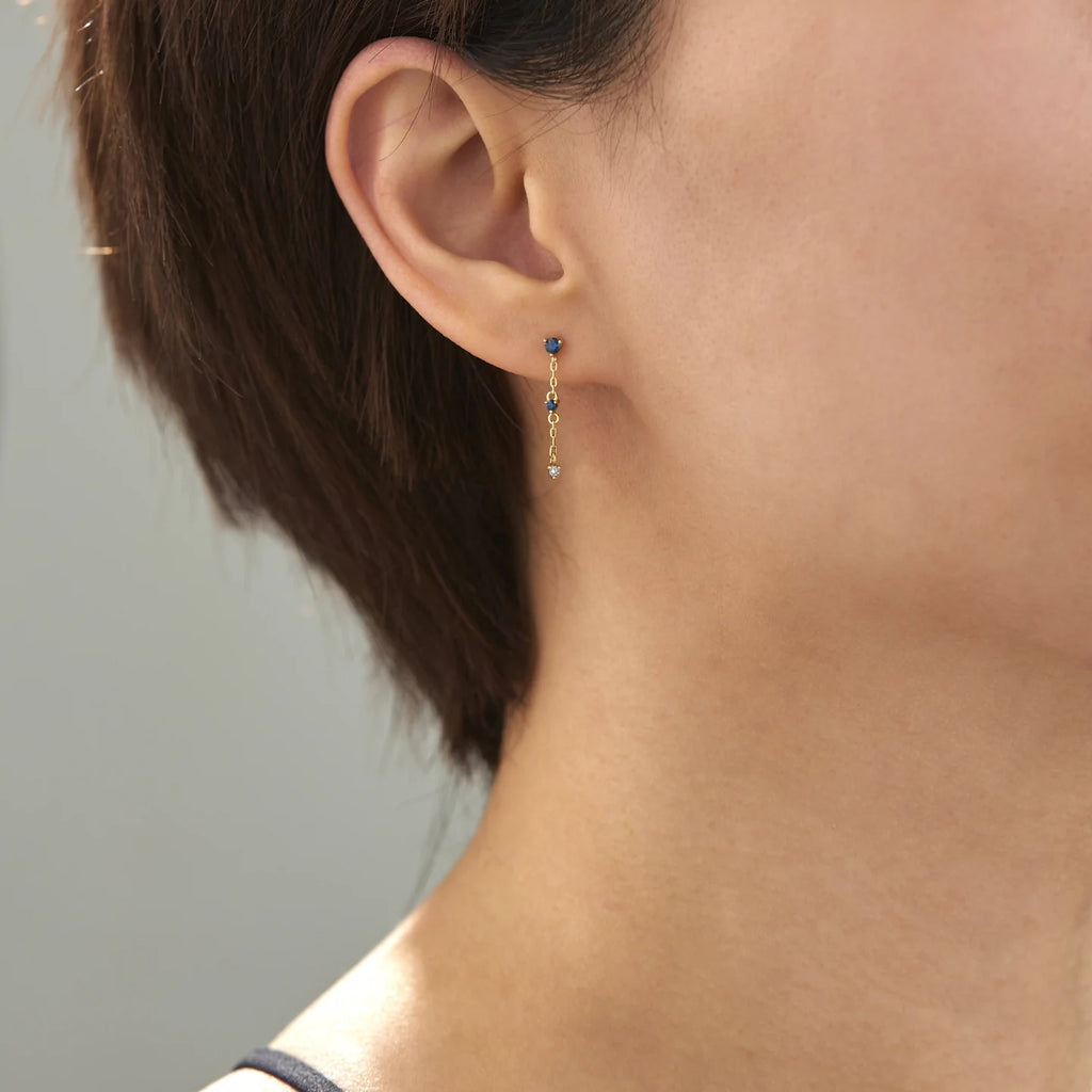 Solid Gold Sapphire Plotline Long Gold Earrings
