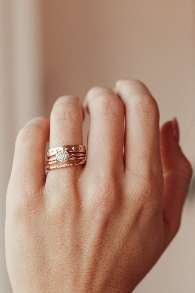 Solid Gold Solid 0.11 ct Engraved Star Wide Band