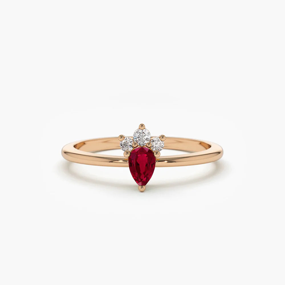 Solid Gold Mini Ruby and Diamond Ring