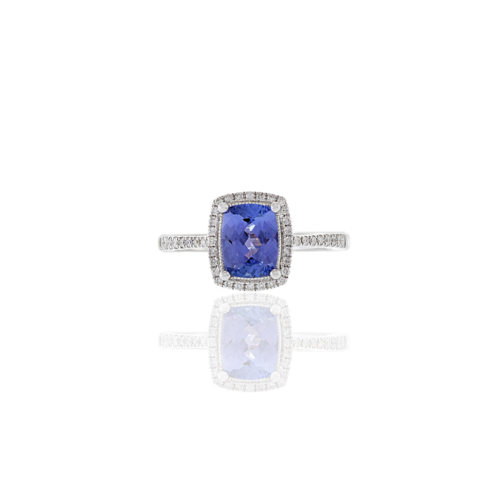 18K Solid Gold 1.53 CT Tanzanite and Diamond Ring