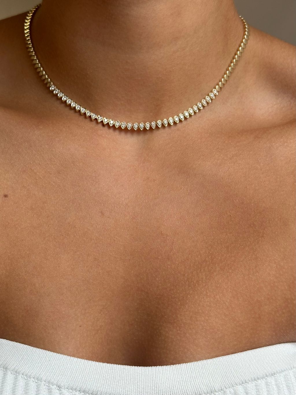 Solid Gold Pear Shape Diamond Necklace