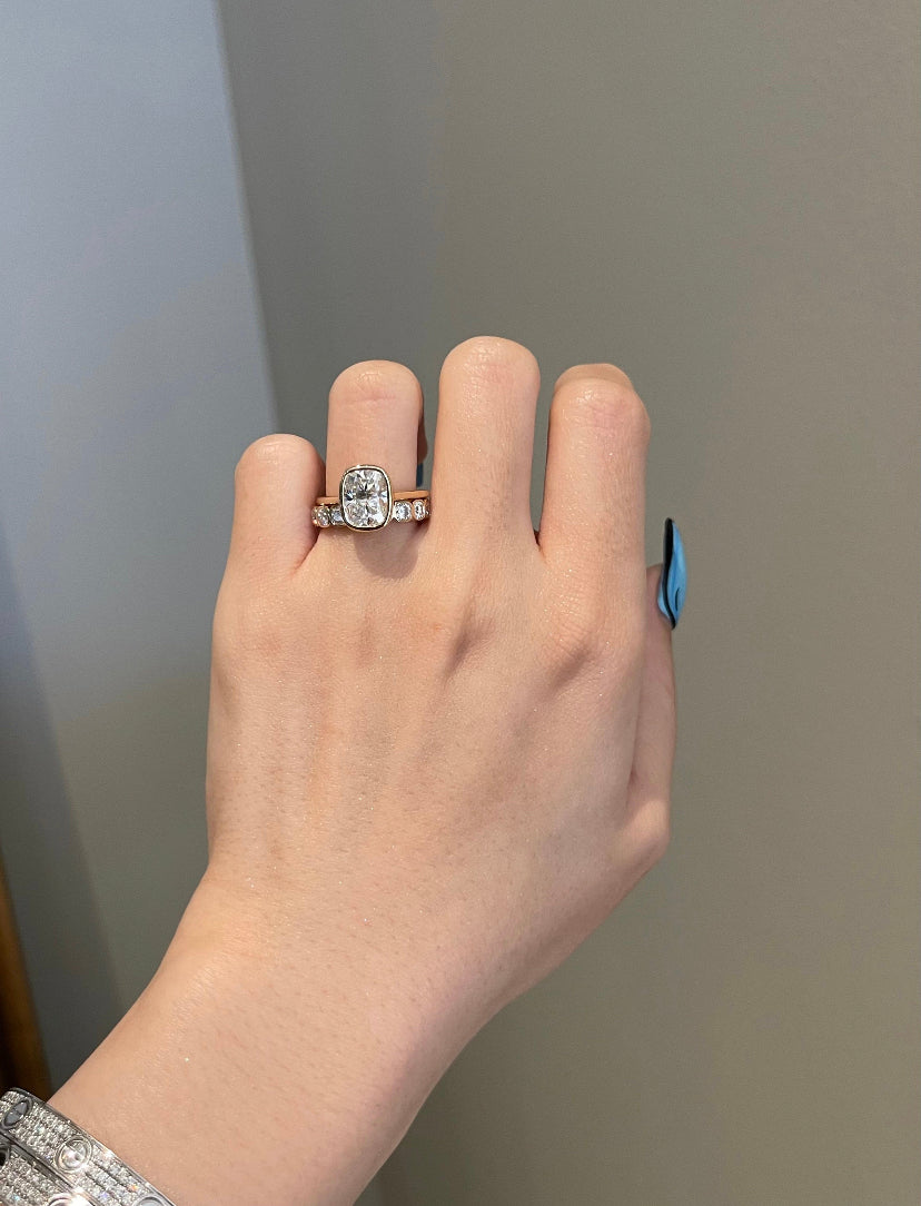 Solid Gold 3 Carat Cushion Moissanite Diamond Engagement Ring
