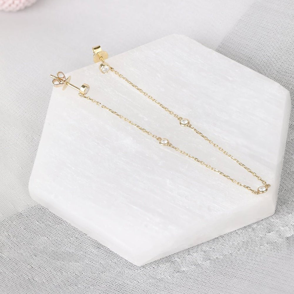 Solid Gold Multi Diamond Hanging Chain Studs