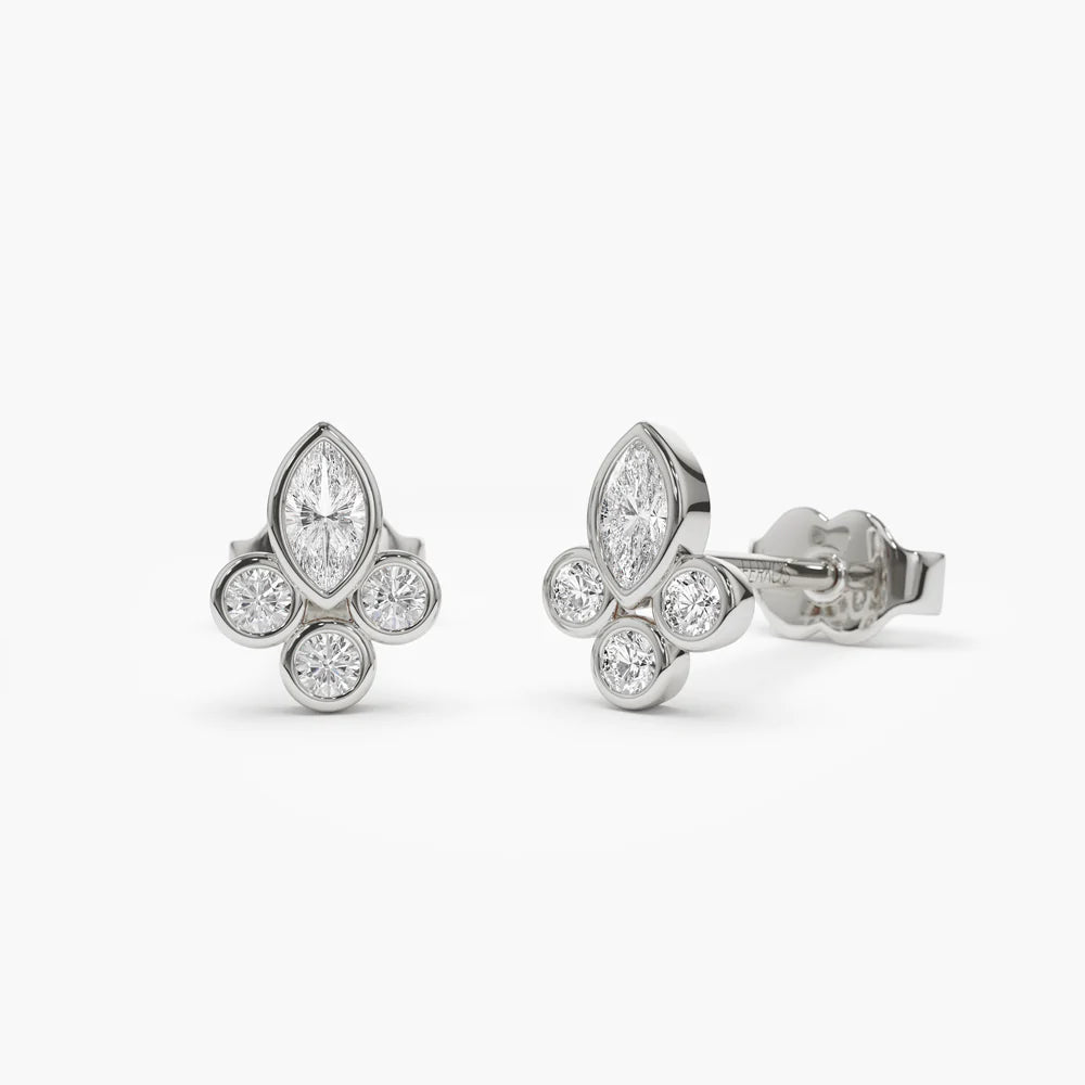 Solid Gold Marquise & Round Lab-Grown Diamond Crown Earrings
