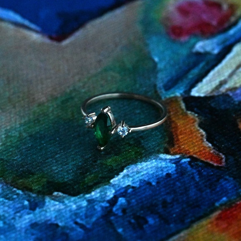 Solid Gold Emerald Marquise Ring
