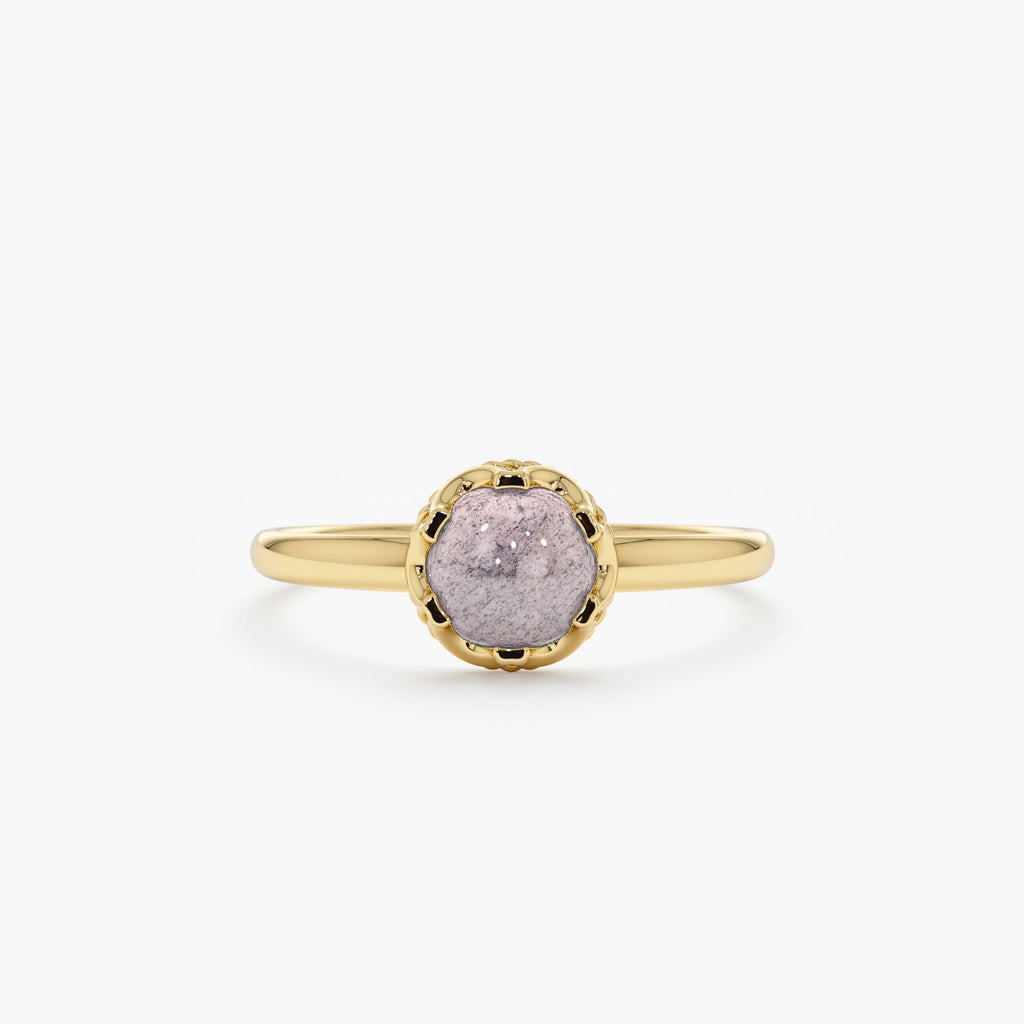 Solid Gold Cabochon Labradorite Engagement Ring (F25FB)