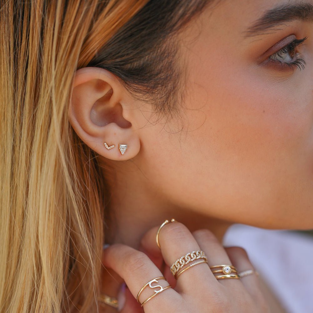 Solid Gold Baguette Accent Diamond Studs