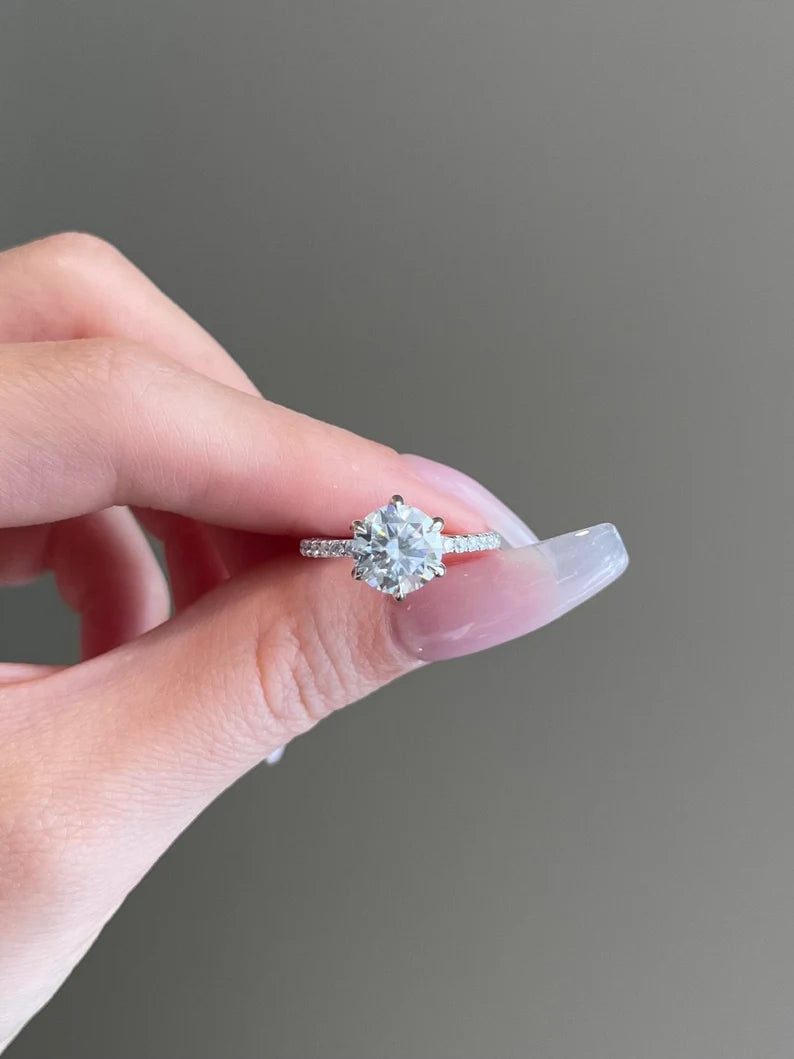 Solid Gold 2 Carat Brilliant Round Moissanite Diamond Engagement Ring
