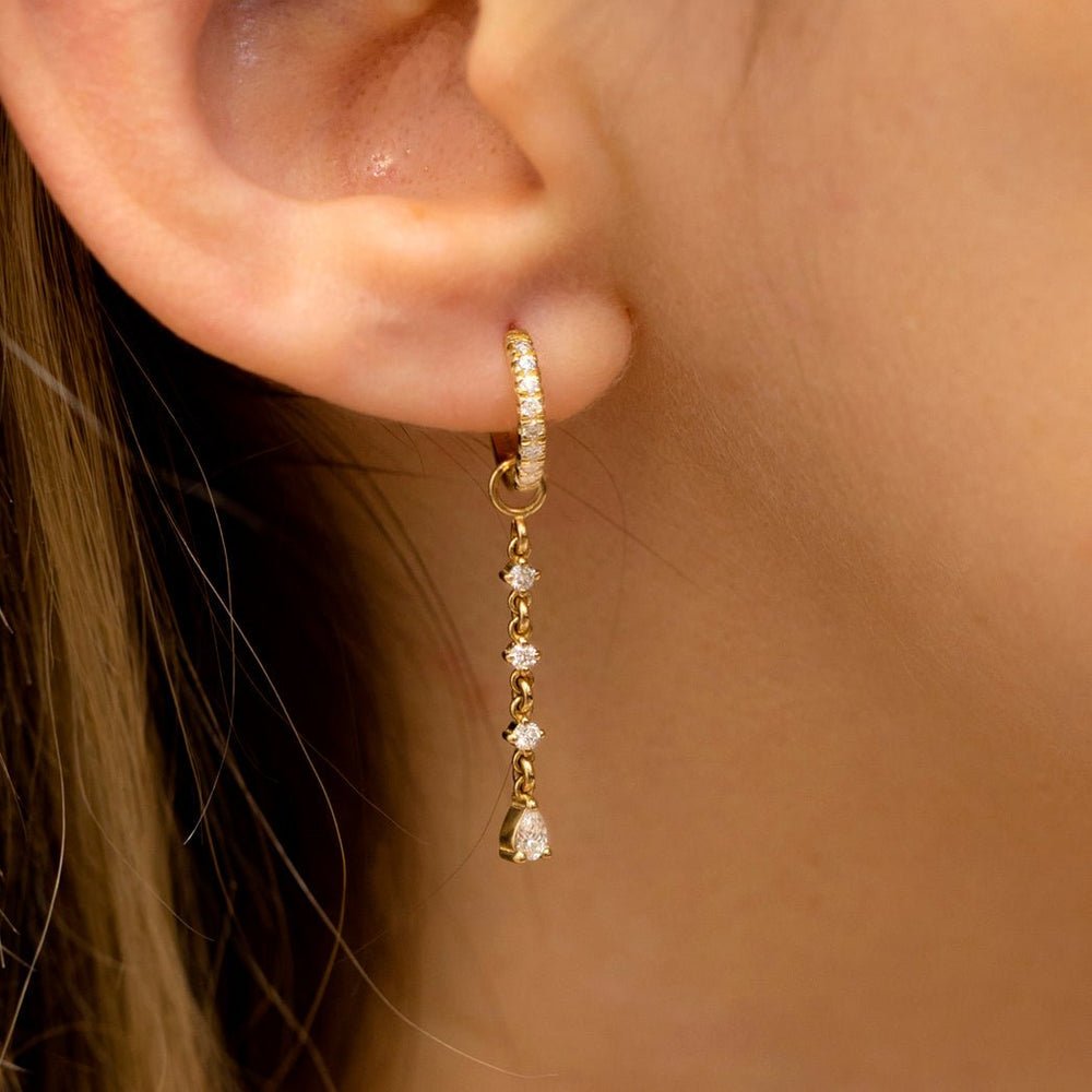 Solid Gold Multi Diamond Drop Charm Huggies (C471FC)