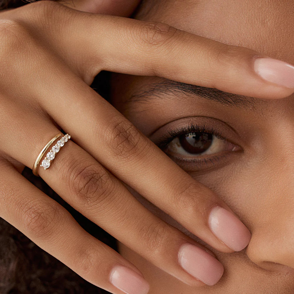 Solid Gold Unique Crossover Diamond Statement Ring for women