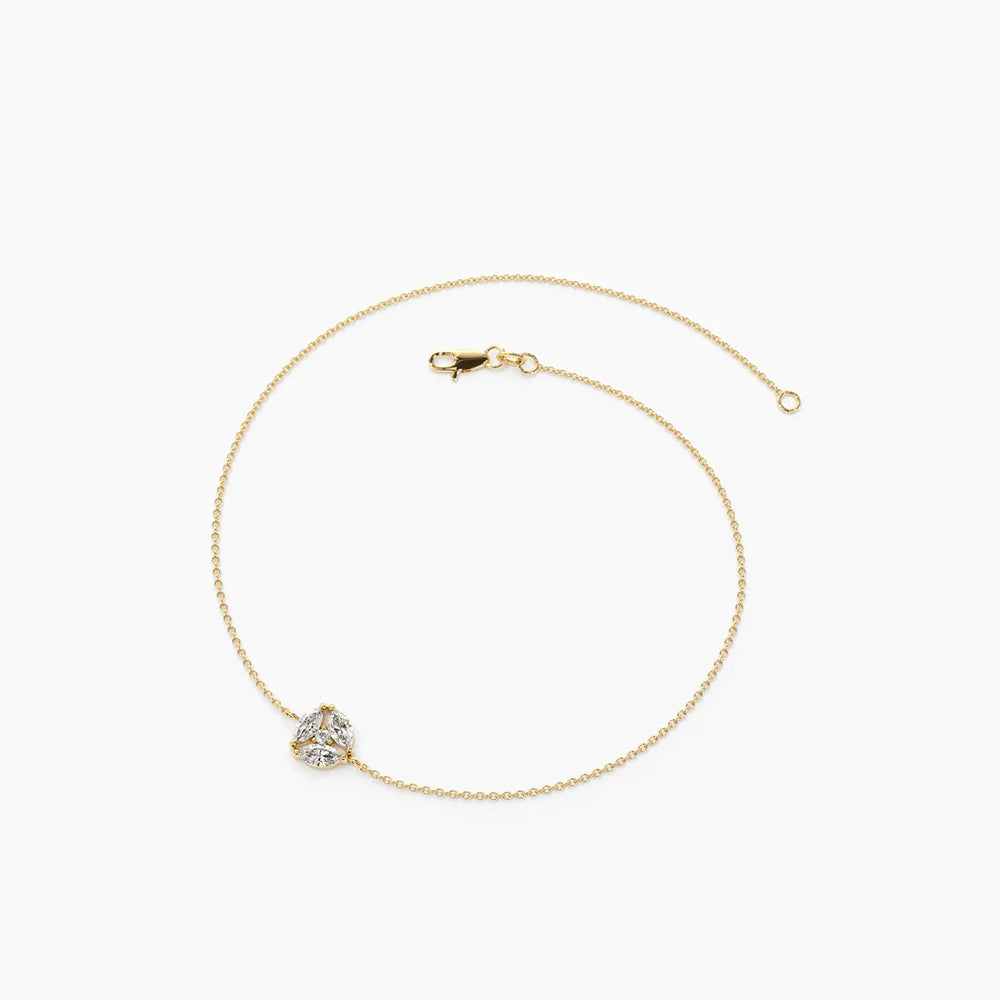 Solid Gold Marquise Diamond Cluster Bracelet