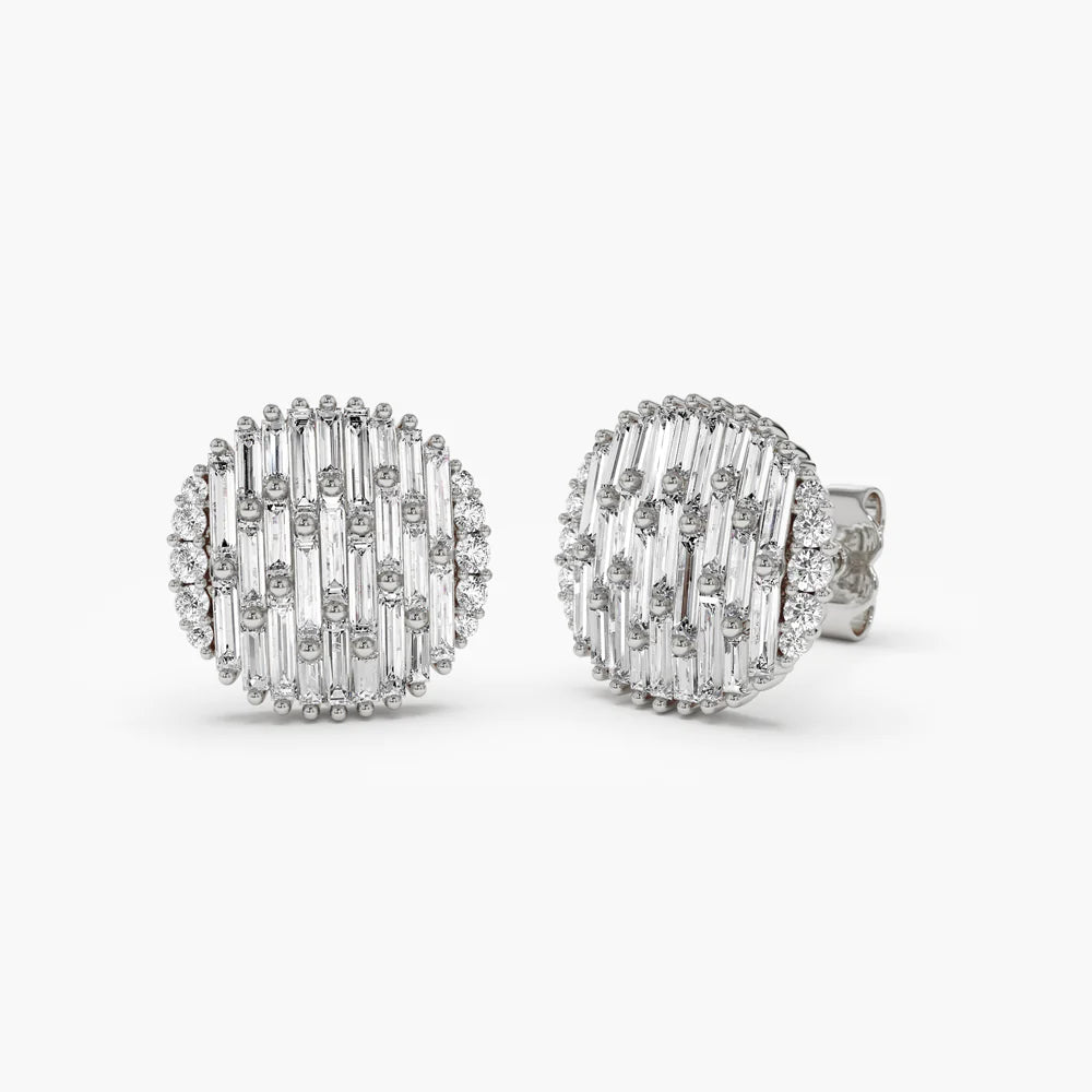 Solid Gold Baguette Diamond Needle Cut Statement Earrings