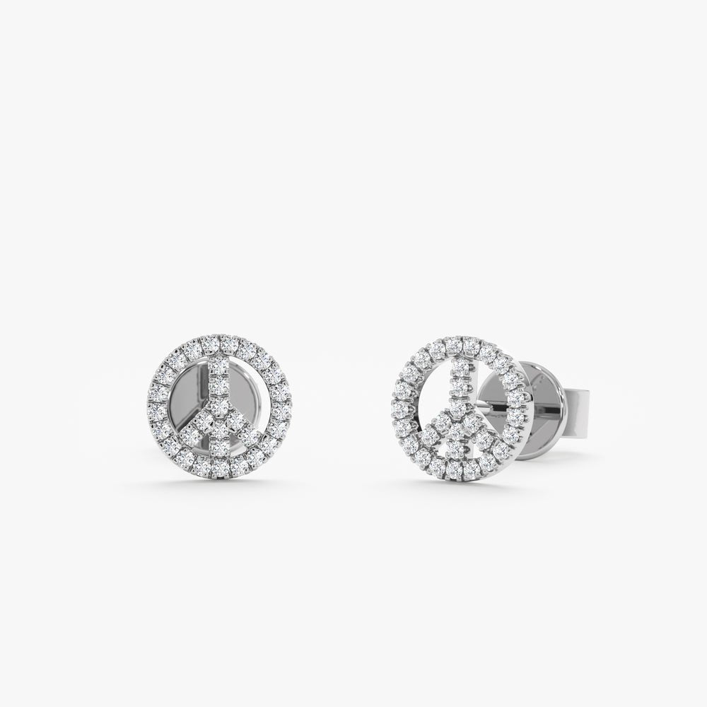 Solid Gold Diamond Peace Sign Studs