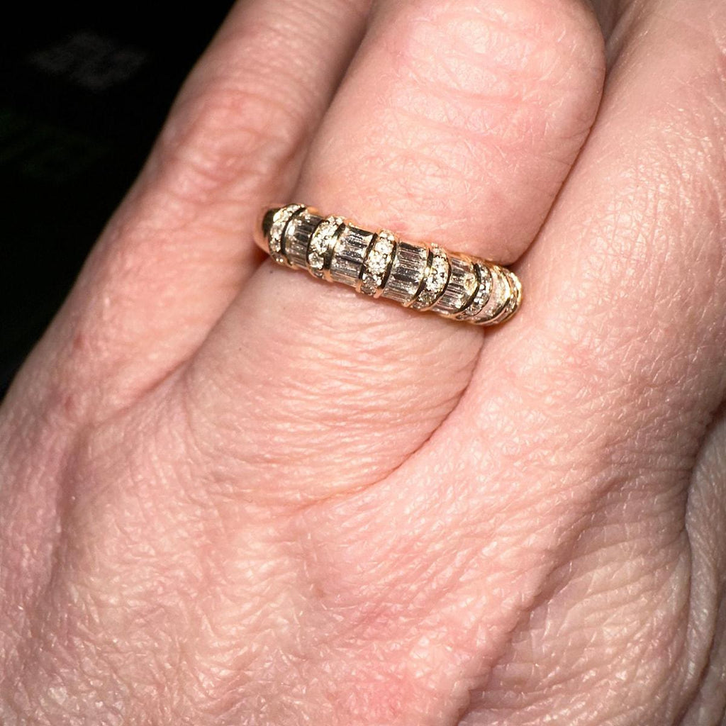 Solid Gold Dome Baguette Diamond Wedding Band