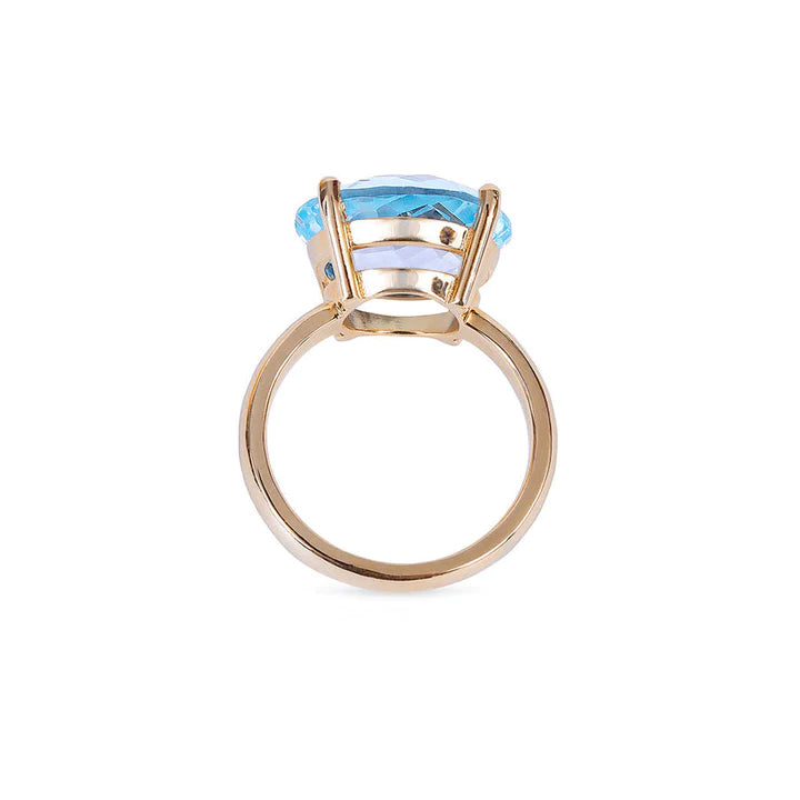 Solid Gold Blue Topaz Candy Cocktail Ring