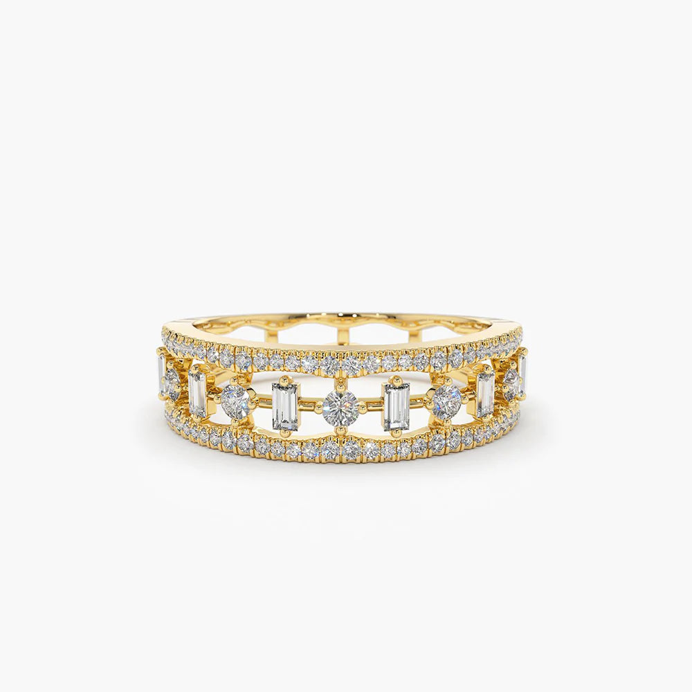 Solid Gold Unique Baguette Diamond Wedding Ring