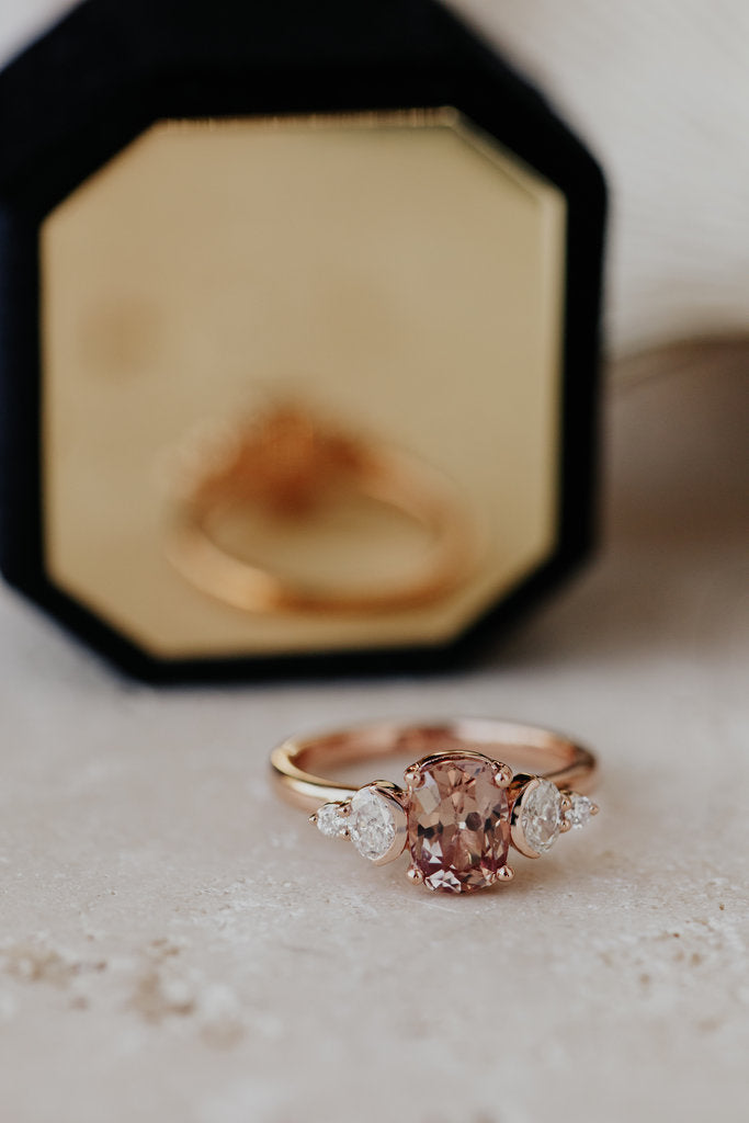 Solid Gold 1.74 ct Long Cushion Deep Pink Garnet Ring