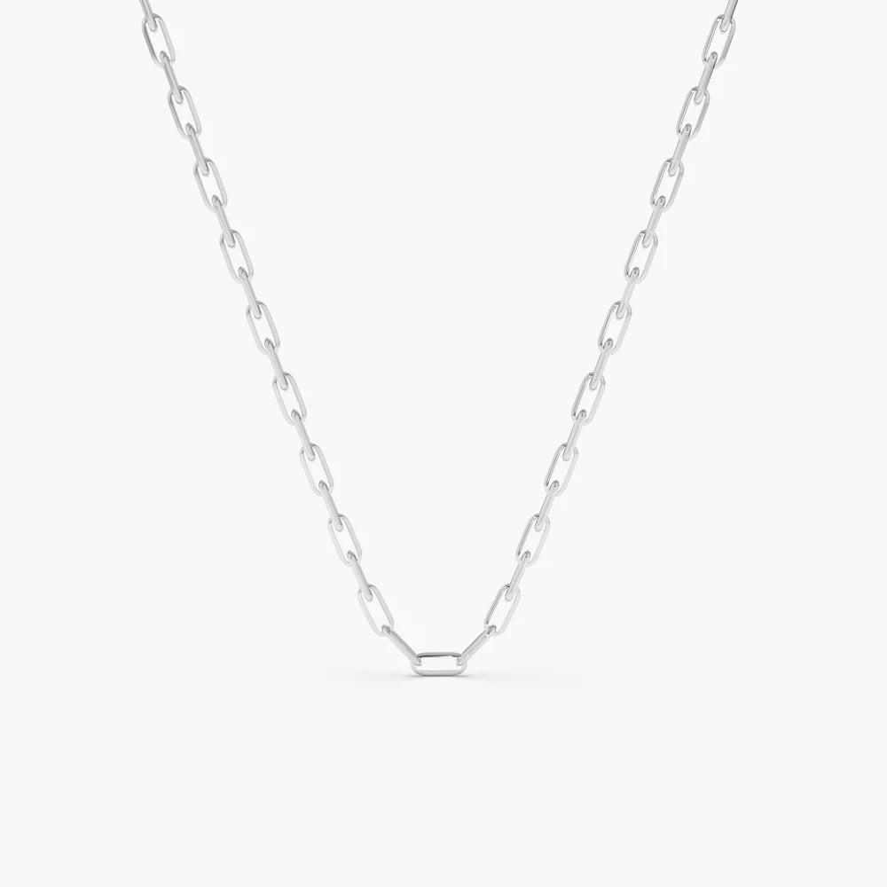 Solid Gold Tiny Paper Clip Link Necklace