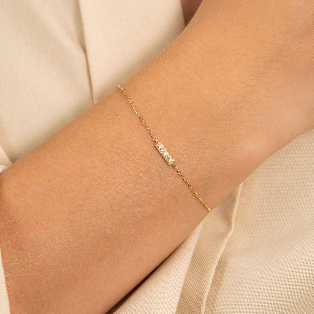 Solid Gold Dainty Diamond Bar Bracelet
