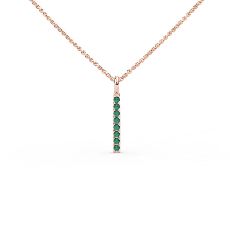 Solid Gold 1.3 MM Natural Emerald Bar Necklace