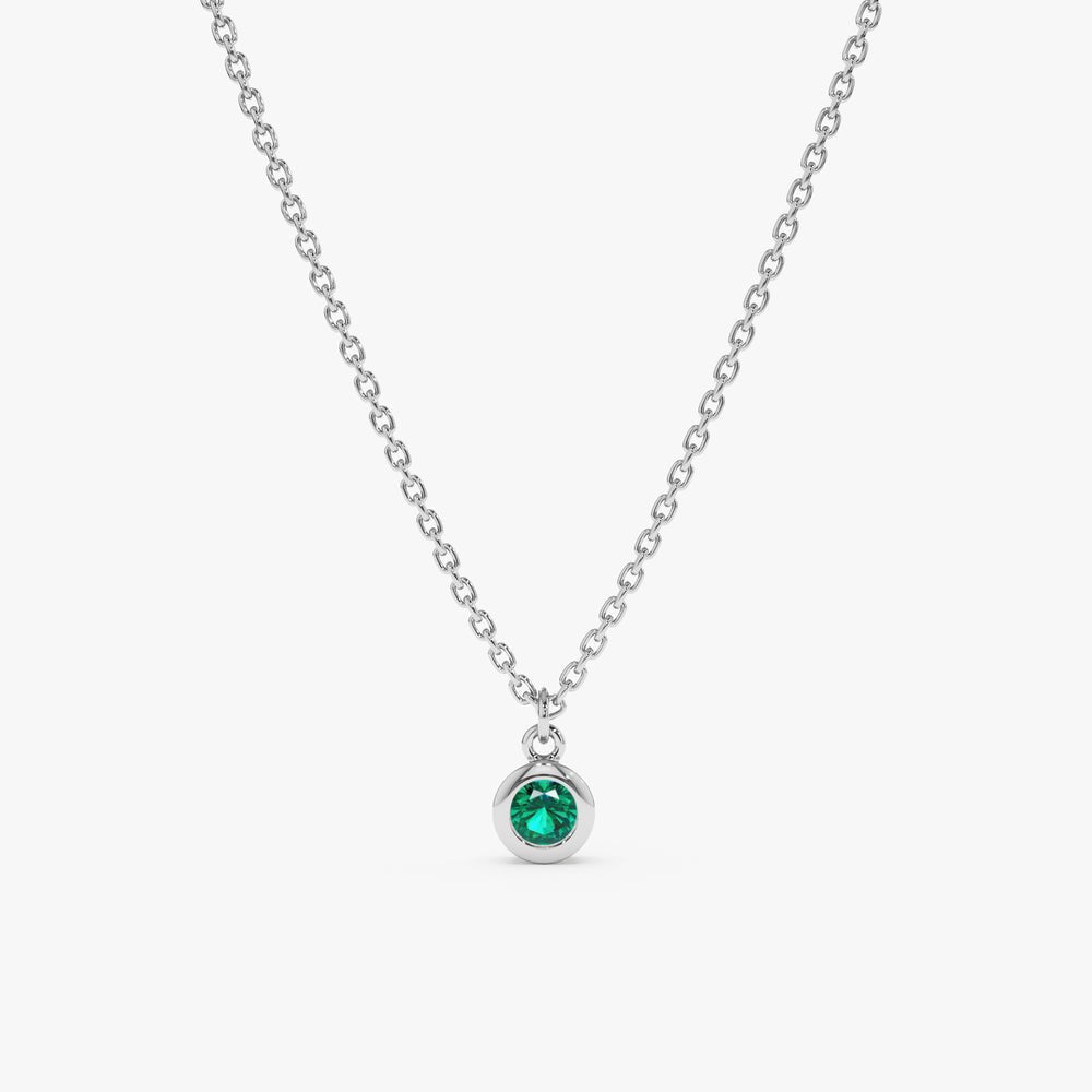 Solid Gold Natural Emerald Bezel Necklace (7492DF)