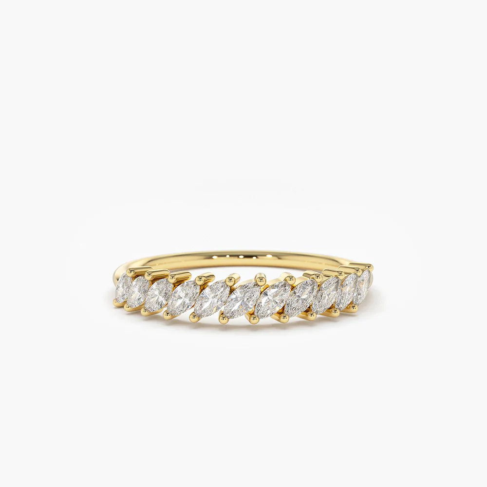 Solid Gold Diamond Marquise Wedding Band