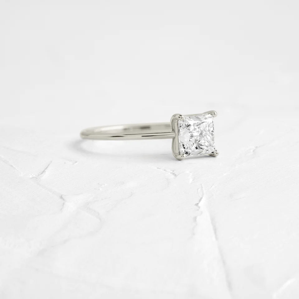 Solid Gold Whisper Ring, 1.5ct. Princess Cut Moissanite Diamond Ring