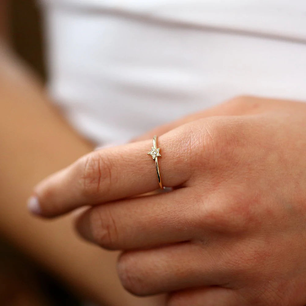 Solid Gold Star Shaped Diamond Ring