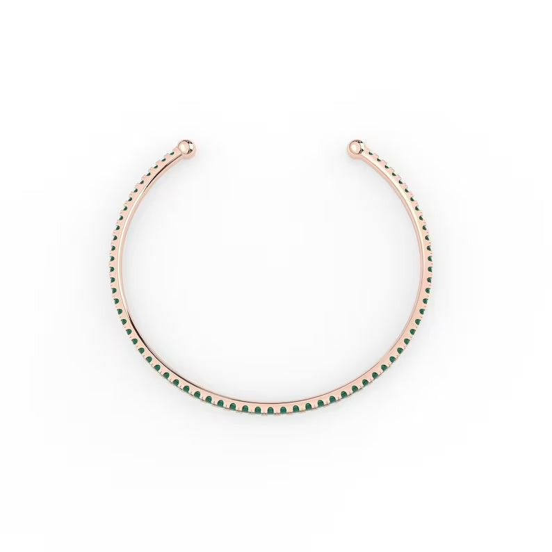 Solid Gold Natural Emerald Cuff Bracelet