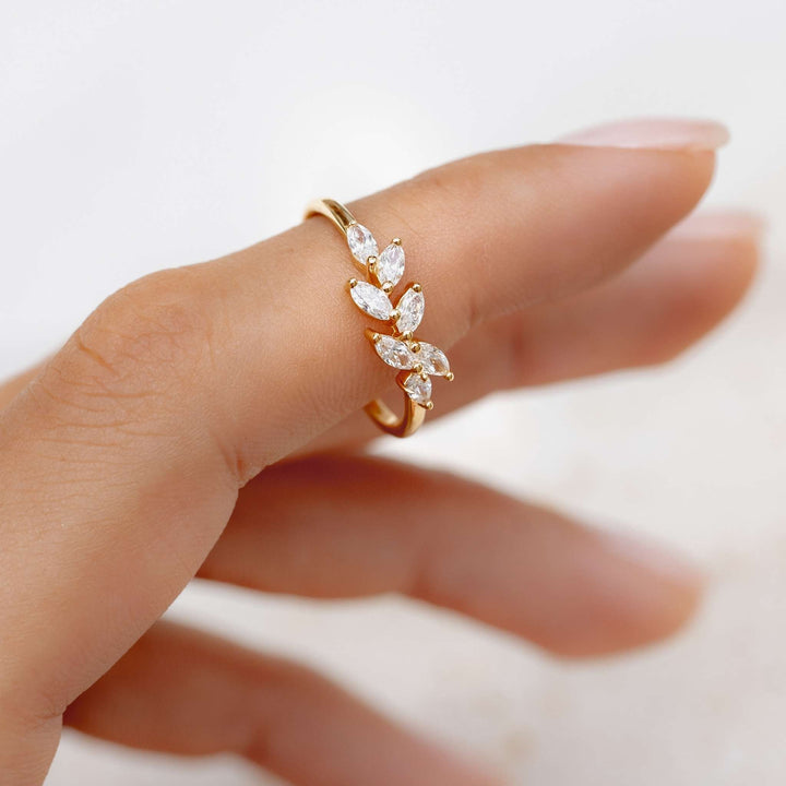 Solid Gold Leaf Diamond Minimalist Ring