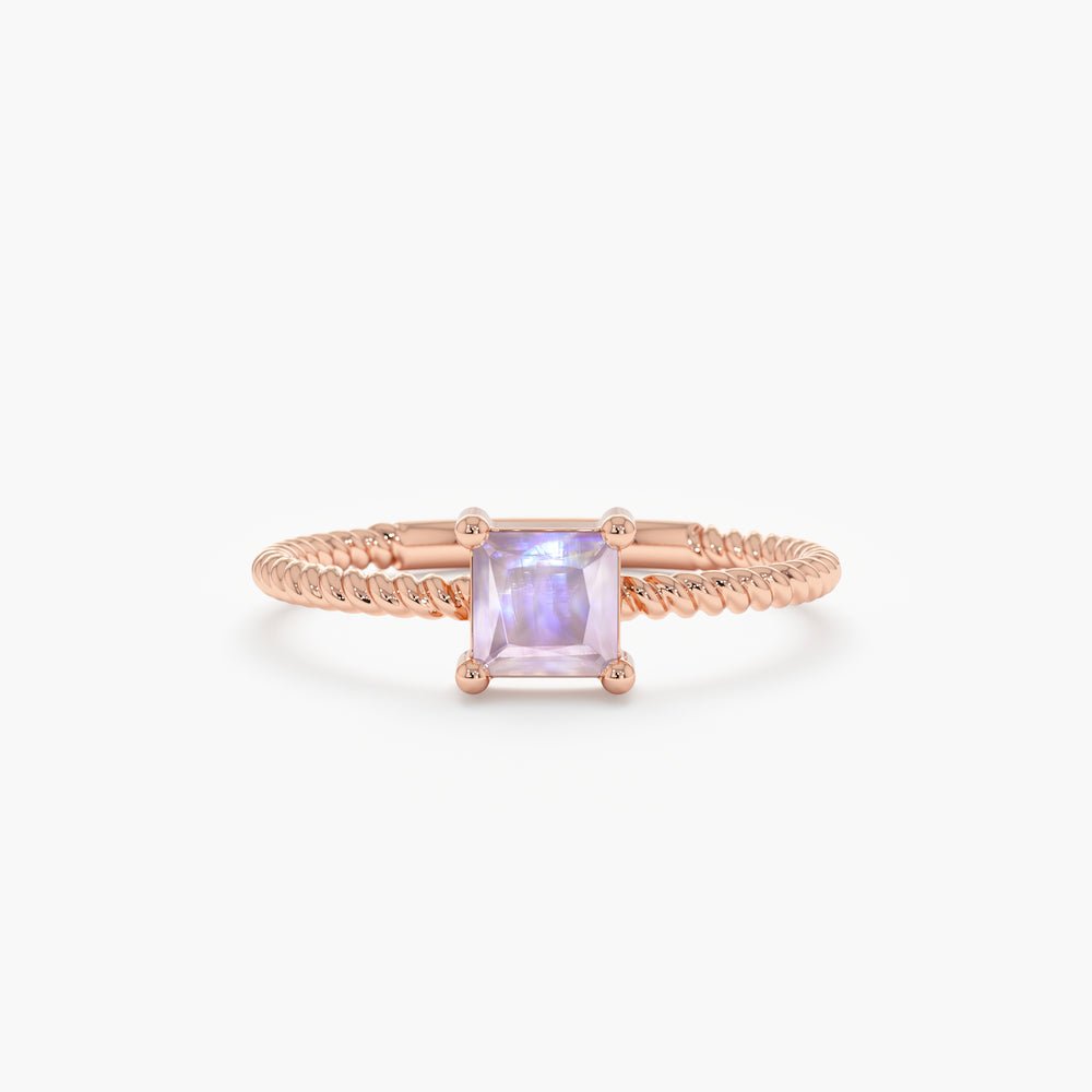 Solid Gold Square Moonstone Ring (2C9892)