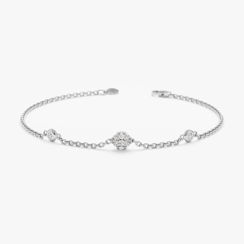 Solid Gold Diamond Ball Station Bracelet