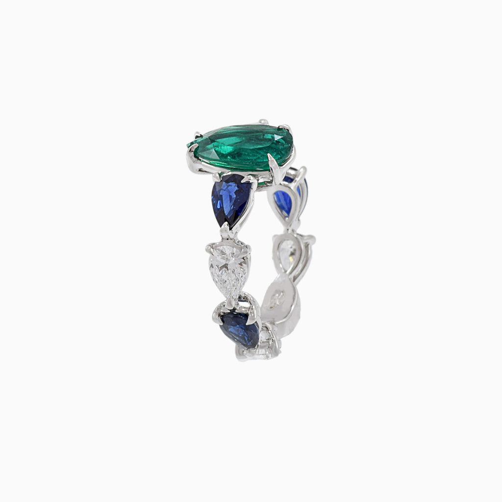 Solid Gold Emerald and Sapphire Diamond Ring