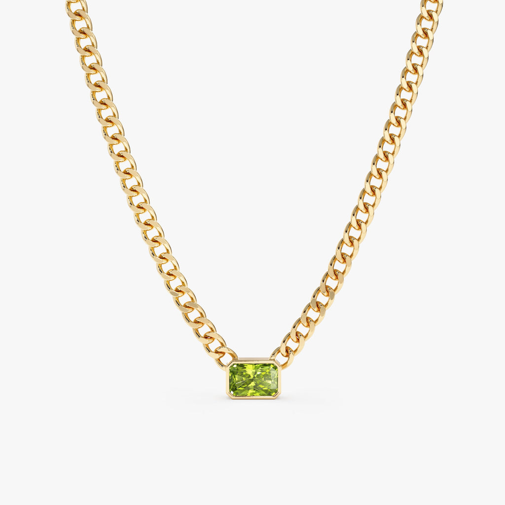 Solid Gold Peridot Cuban Chain Necklace (367F58)