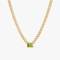 Solid Gold Peridot Cuban Chain Necklace (367F58)