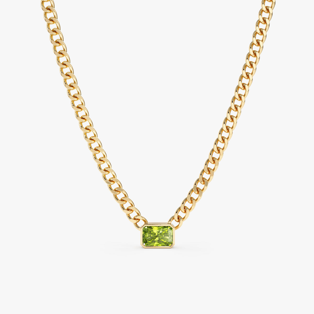 Solid Gold Peridot Cuban Chain Necklace (367F58)