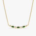 Solid Gold Curved Emerald & Diamonds Bar Necklace (C42D73)