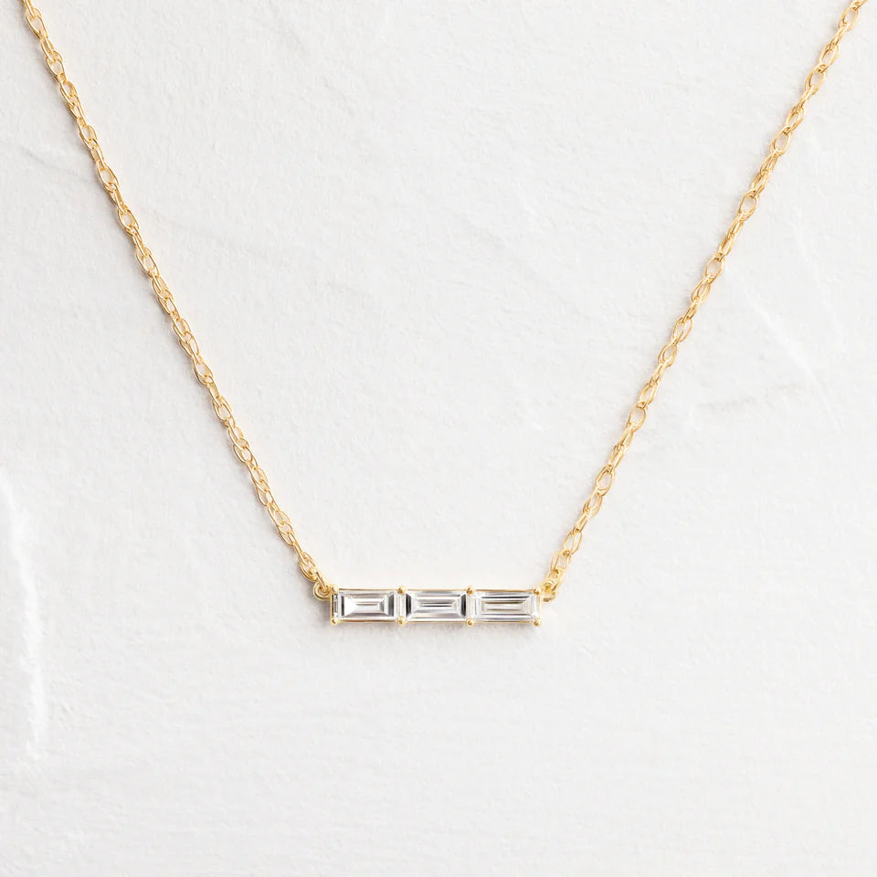 Solid Gold Inline Three-Stone Baguette Necklace