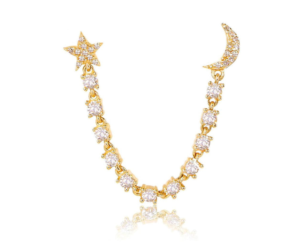Solid Gold Diamond Moon Star Connecting Earring
