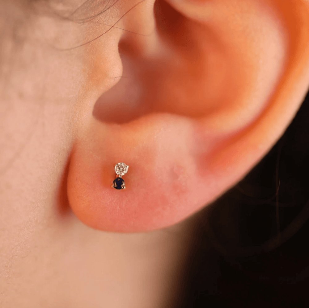 Solid Gold Sapphire & Diamond Stud Earrings