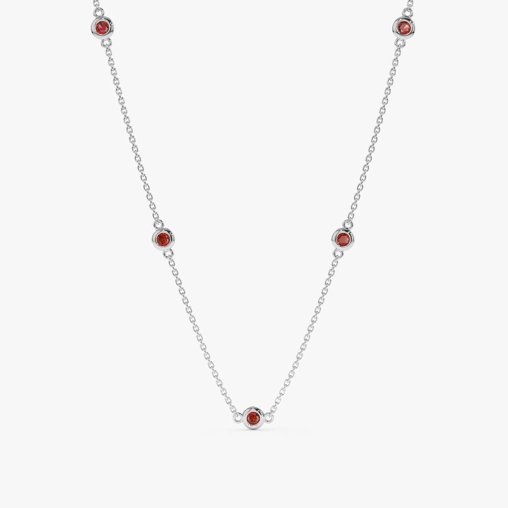 Solid Gold Garnet Station Necklace (EA5486)