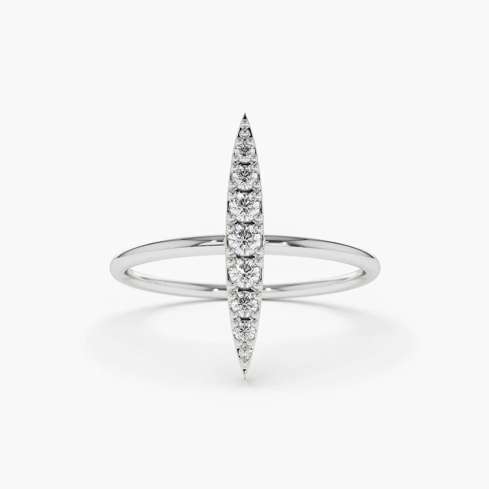 Solid Gold Elongated Micro Pave Diamond Ring
