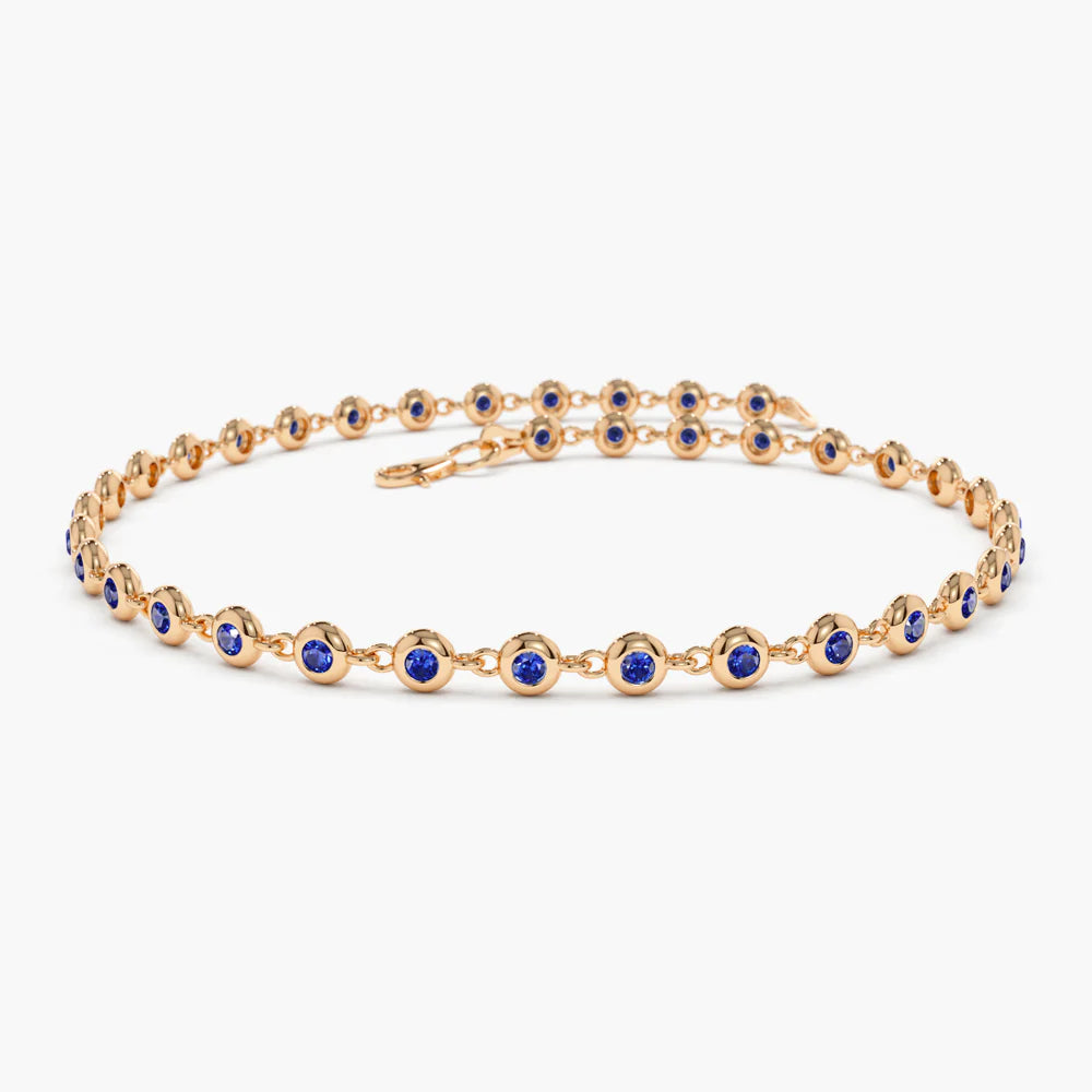 Solid Gold Yellow Gold Bezel-Set Blue Sapphire Station Bracelet⁠
