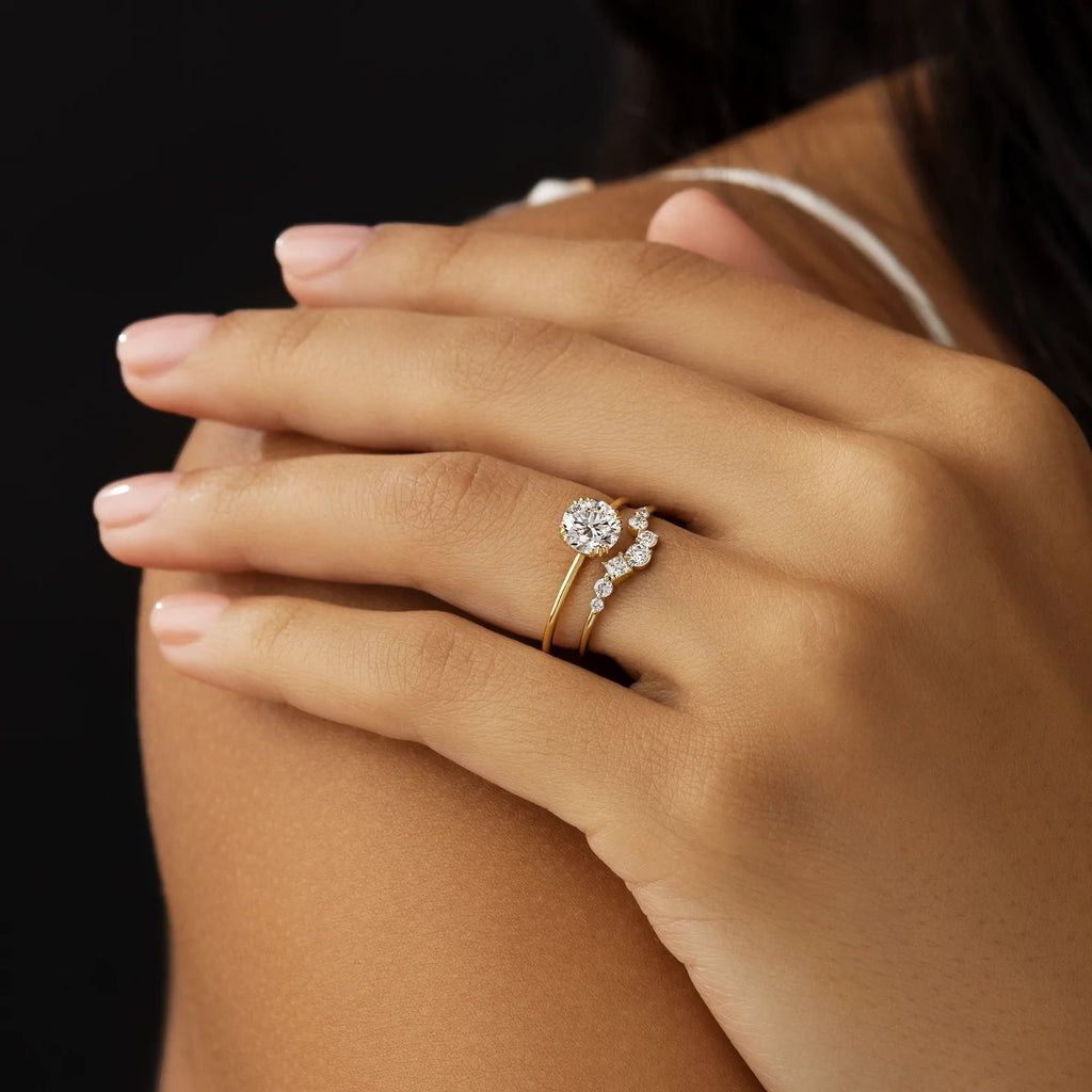 Solid Gold 2 CT Threaded Ring, Round Cut Moissanite Diamond