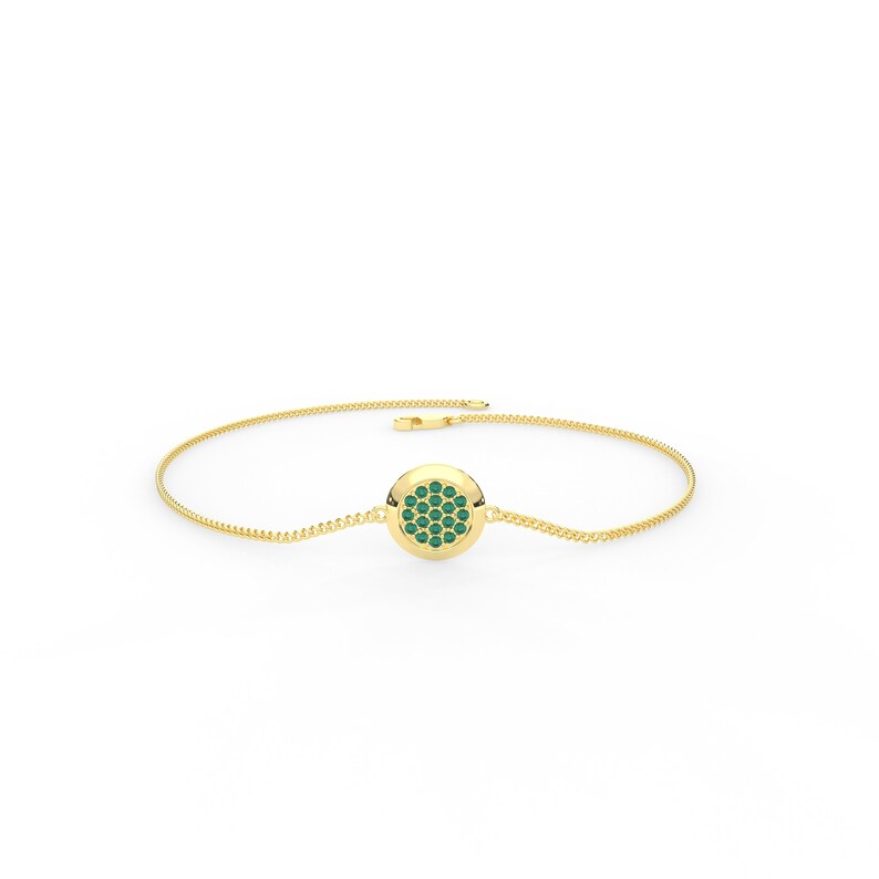 Solid Gold Natural Emerald Cluster Disc Bracelet