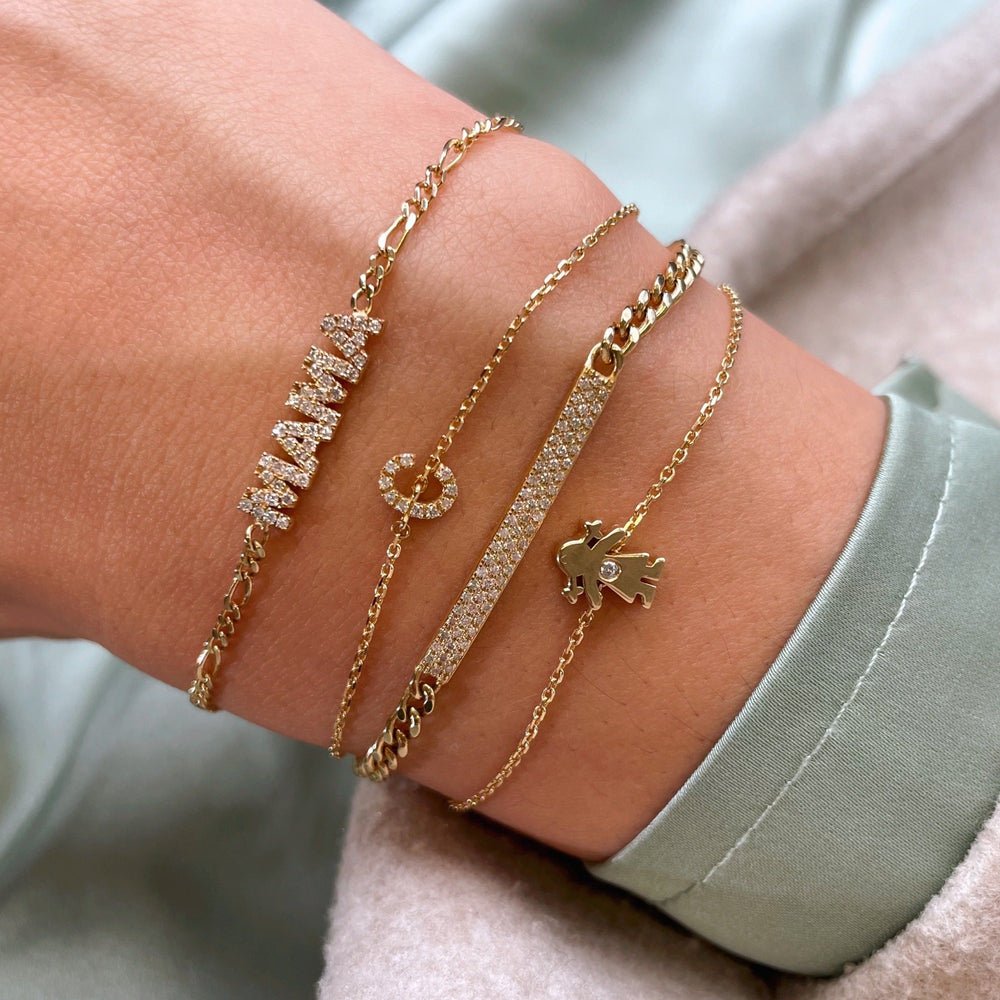 Solid Gold Custom Name Figaro Chain Bracelet (303F26)