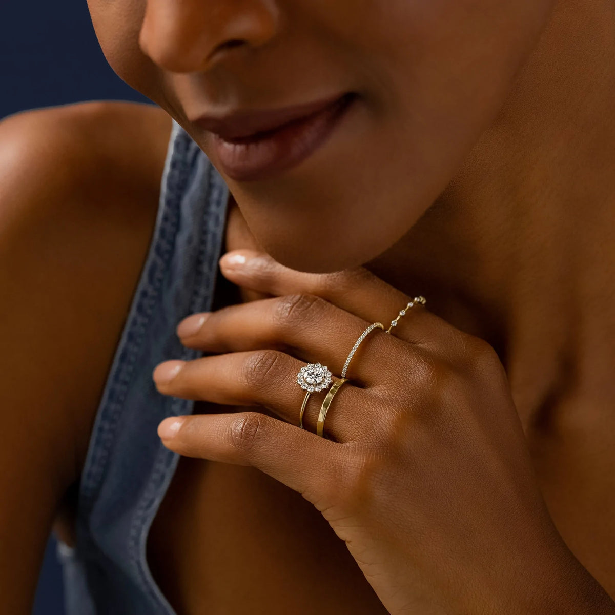 Solid Gold Helio Ring, 0.7ct. Round Cut Diamond Moissanite Engagement Ring
