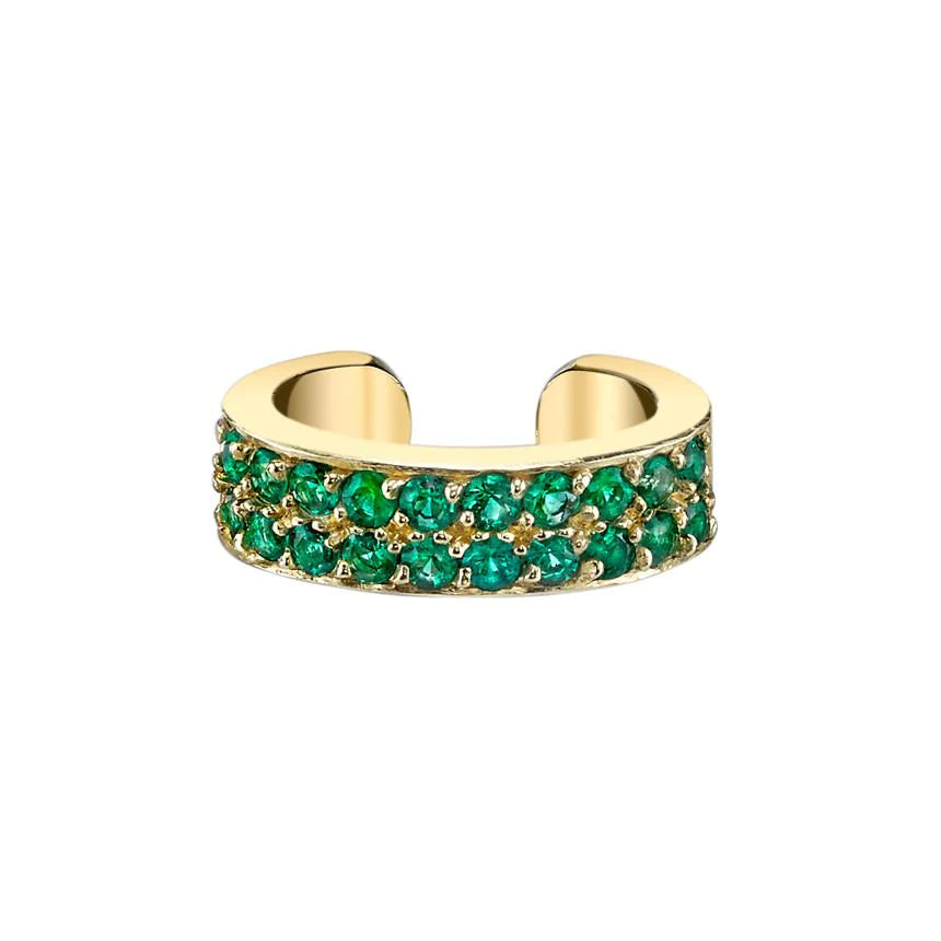 Solid Gold Two Row Emerald Ear Cuff