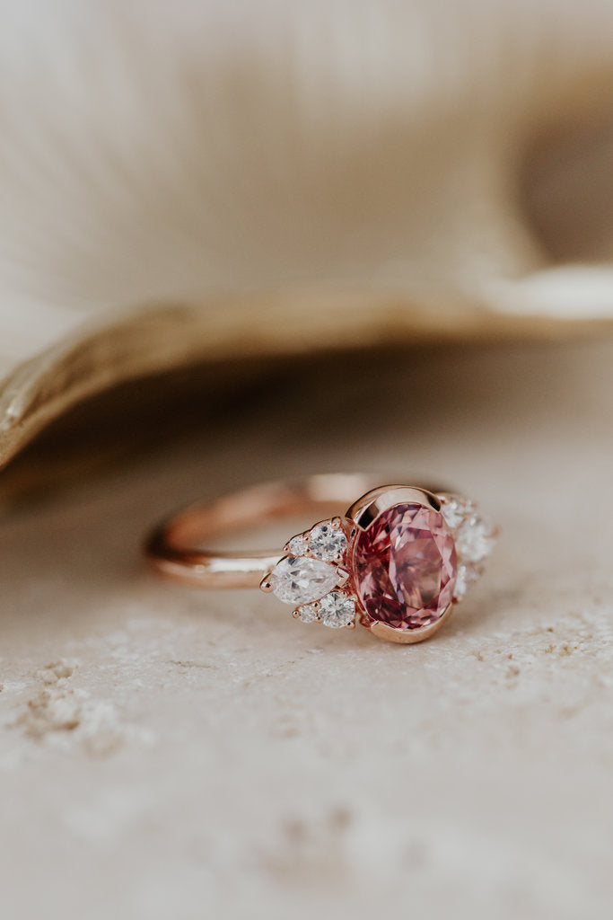 Solid Gold 1.98 ct Oval Deep Pink Garnet Ring